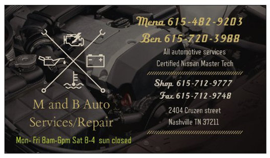 M & B Auto Service shop sign